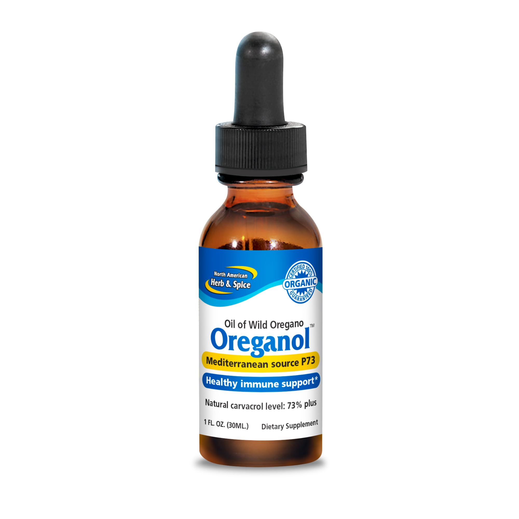 North American Herb and Spice Oreganol P73 bottle with wild oregano oil.