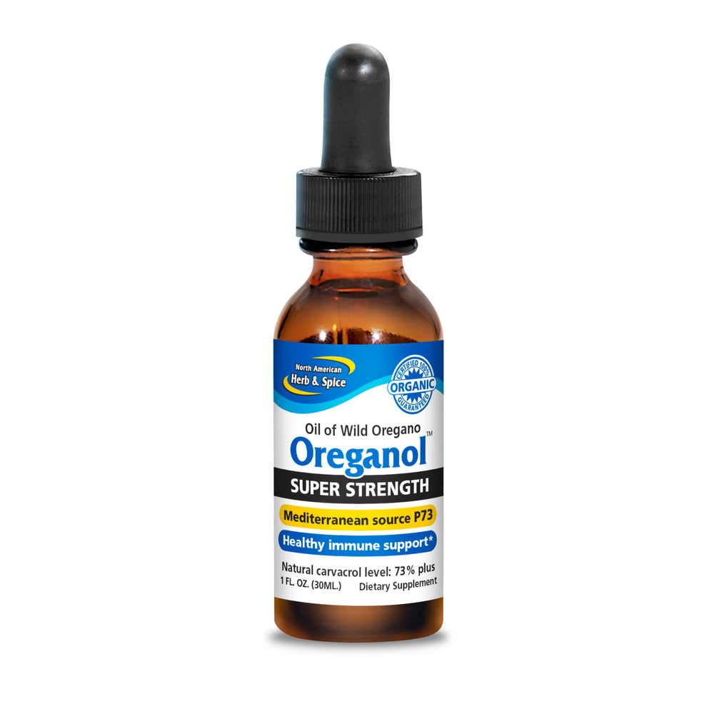 North American Herb and Spice Oreganol P73 bottle ready for daily use.