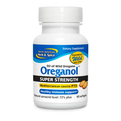 North American Herb & Spice Oreganol P73 bottle with softgels for immune support.