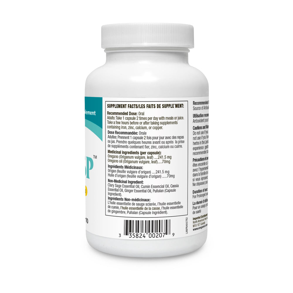 OregaResp label on bottle highlighting non-GMO and full ingredients