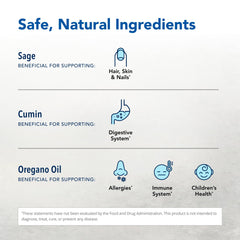 OregaResp P73-60 ingredients panel highlights oregano oil and spice extracts.