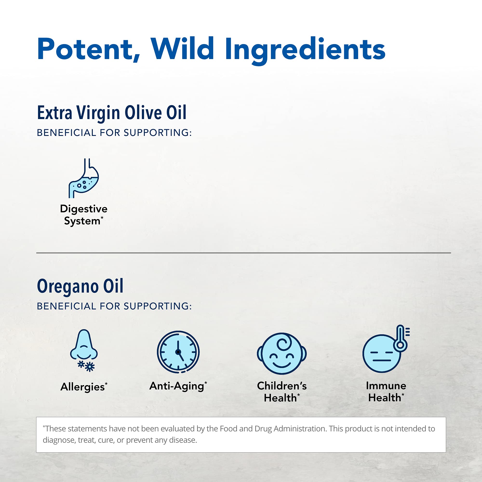 Amber glass OregaUltra bottle highlights premium oil base with olive oil.