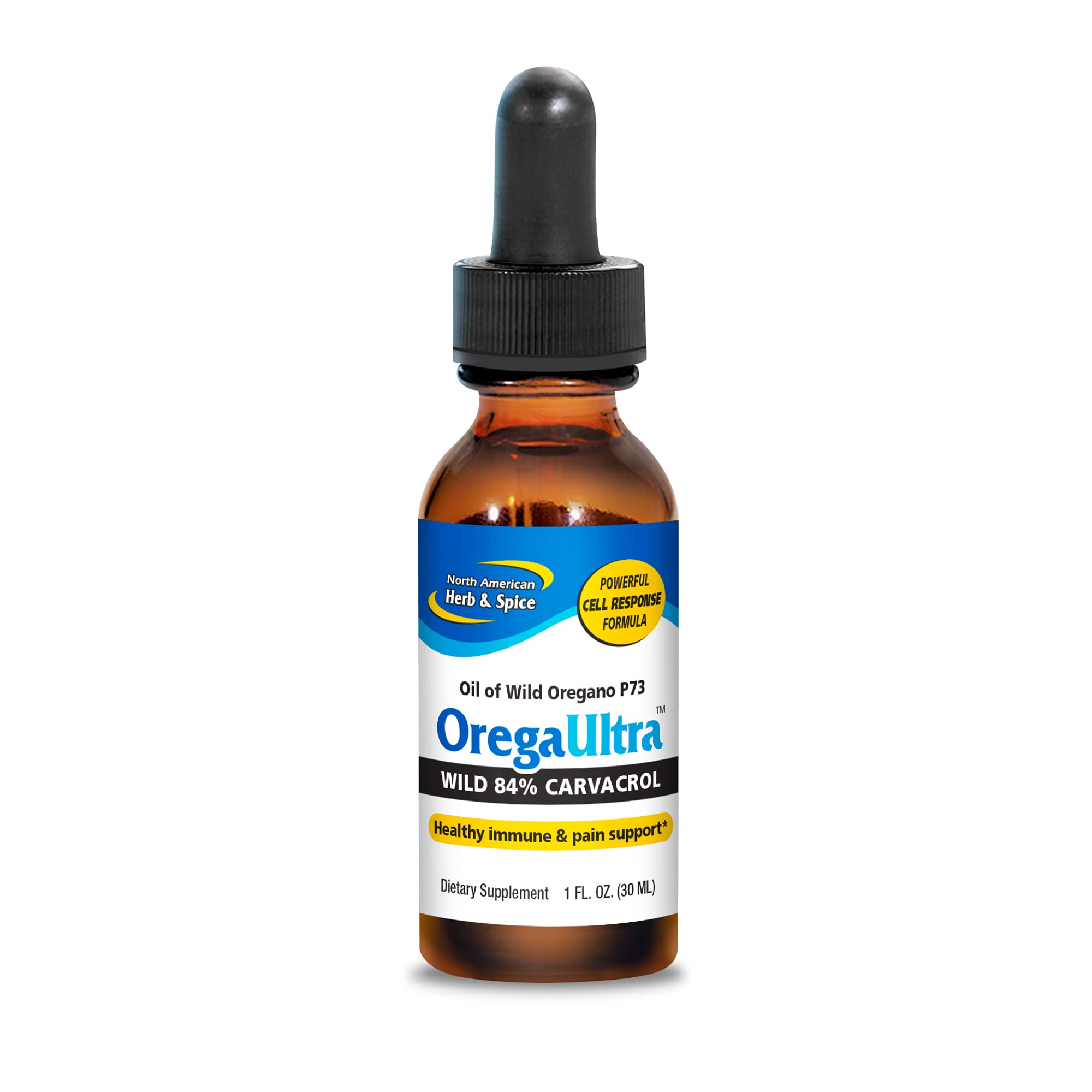 North American Herb & Spice OregaUltra bottle demonstrating wild oregano oil for immune support.