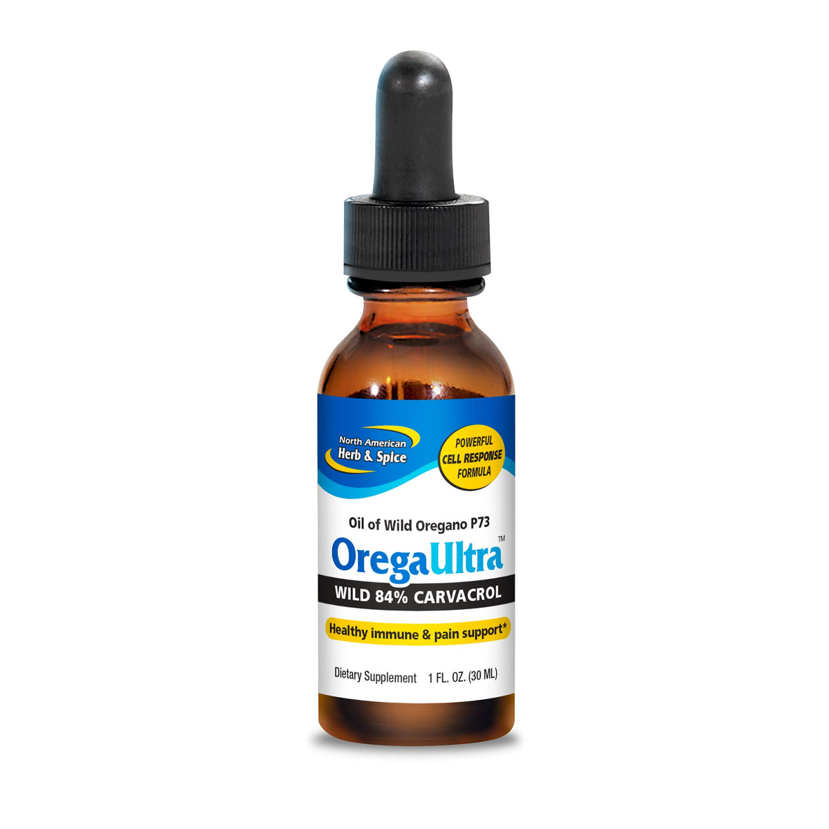 North American Herb & Spice OregaUltra bottle demonstrating wild oregano oil for immune support.