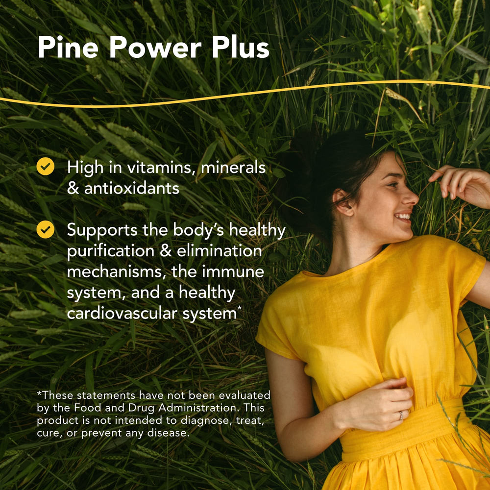 North American Herb & Spice Pine Power Plus label closeup highlighting natural ingredients.