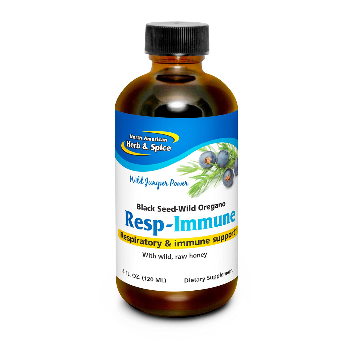 NORTH AMERICAN HERB & SPICE Resp-Immune bottle front for respiratory support.