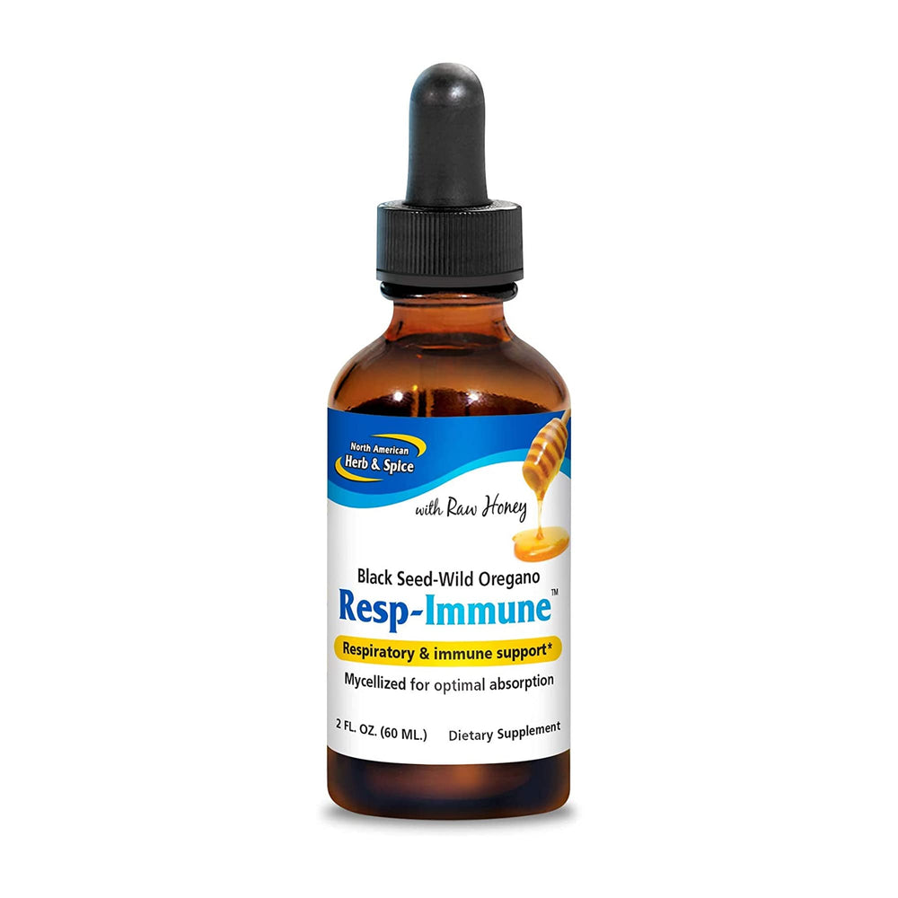 NORTH AMERICAN HERB & SPICE Resp-Immune bottle front shows compact immune-support formula