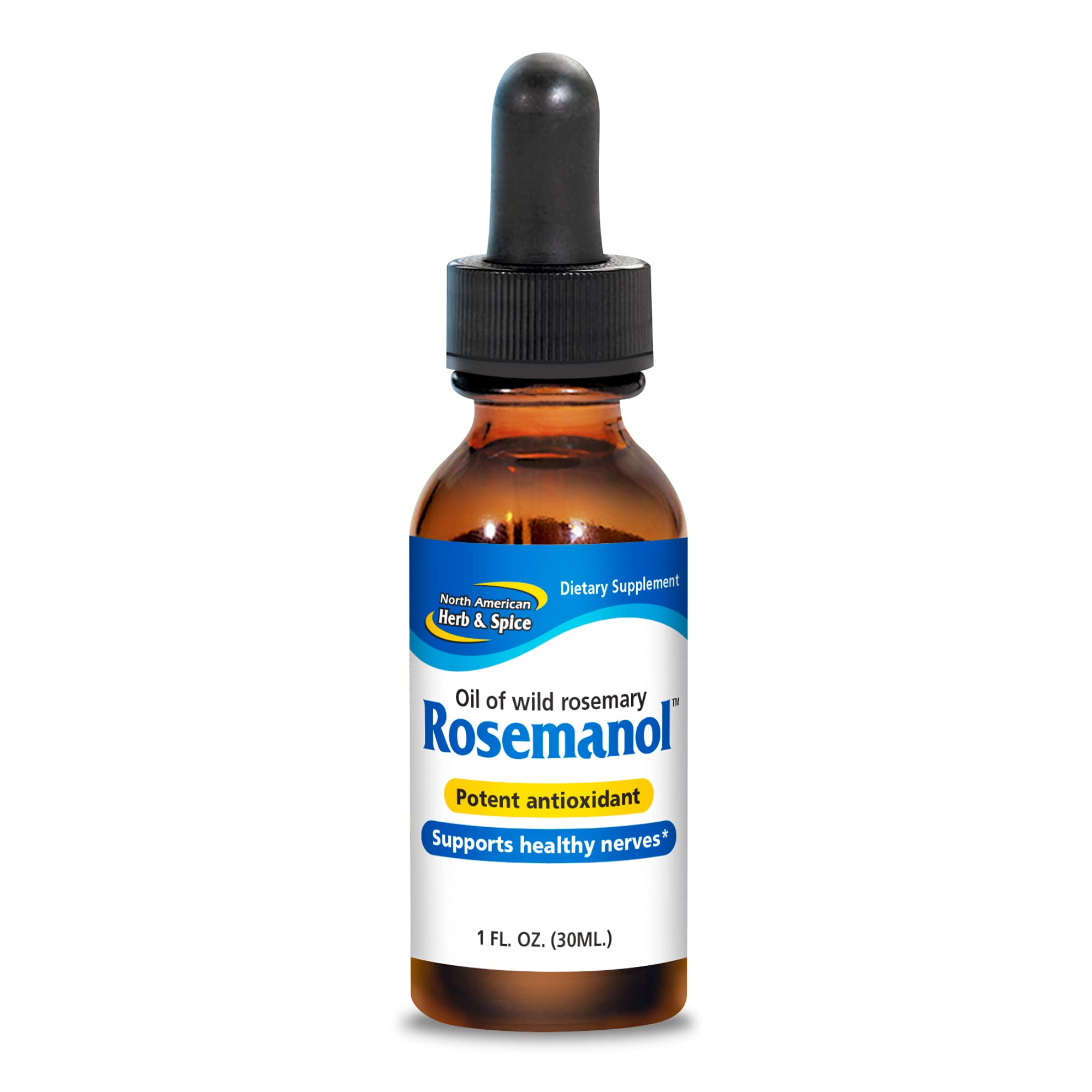 North American Herb & Spice Rosemanol bottle showing pure wild rosemary oil for versatile use.