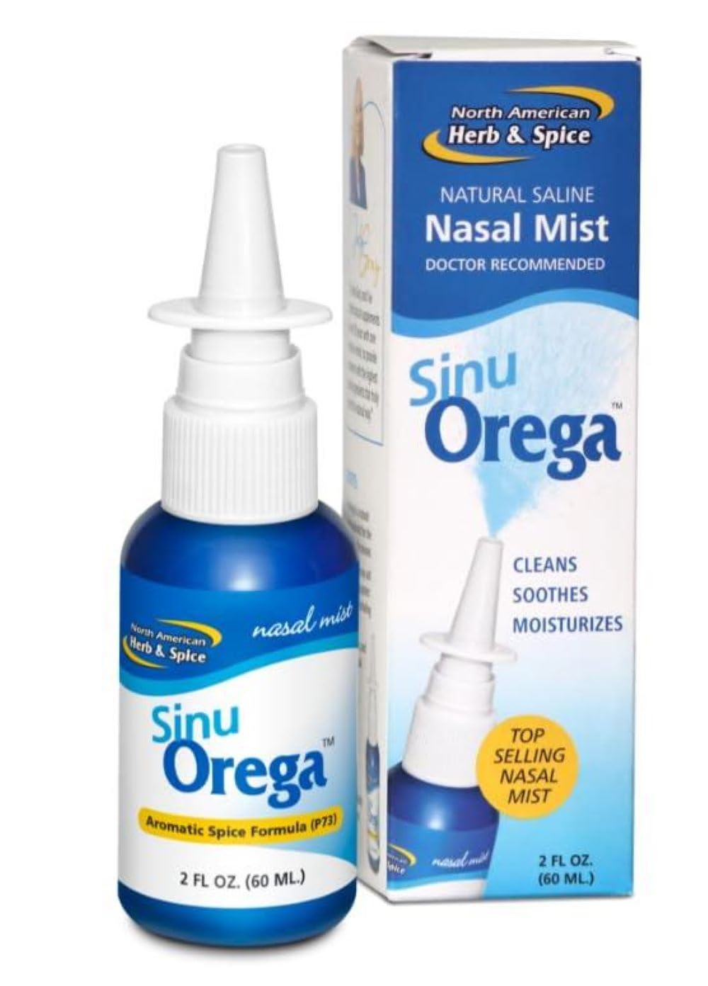 North American Herb & Spice SinuOrega nasal spray bottle for congestion relief and easy breathing
