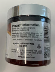 Wild chaga powder closeup emphasizes antioxidant-rich, whole-food sourcing.