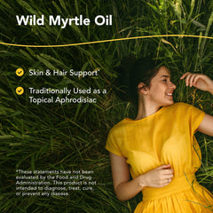 Dropper releasing Myrtle oil from NORTH AMERICAN HERB & SPICE bottle for topical use