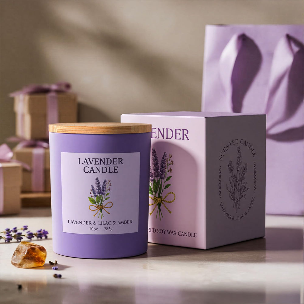 NORVENCE Lavender Candle's violet hues complement modern decor and mood lighting.
