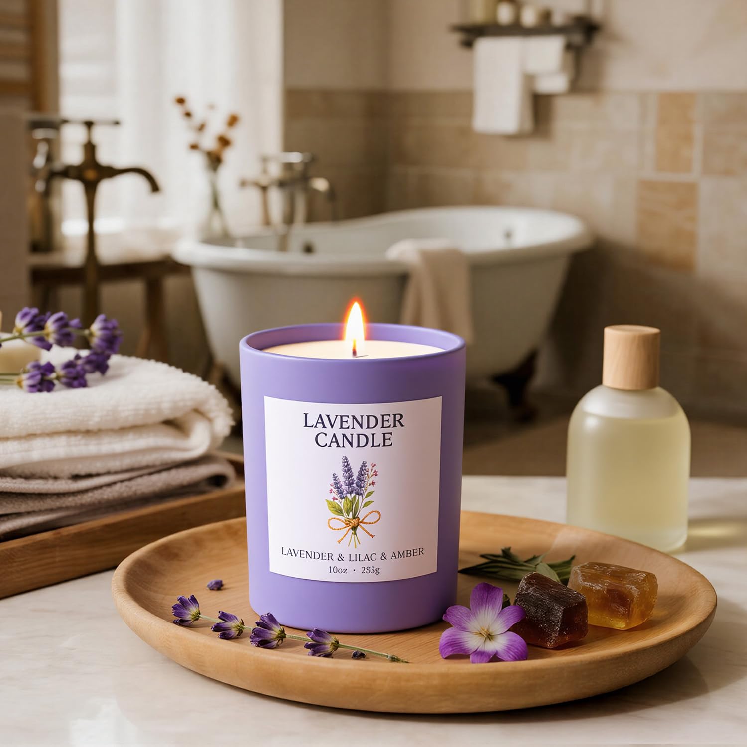 Gift-ready NORVENCE Lavender Candle packaging, ideal for birthdays and special occasions.