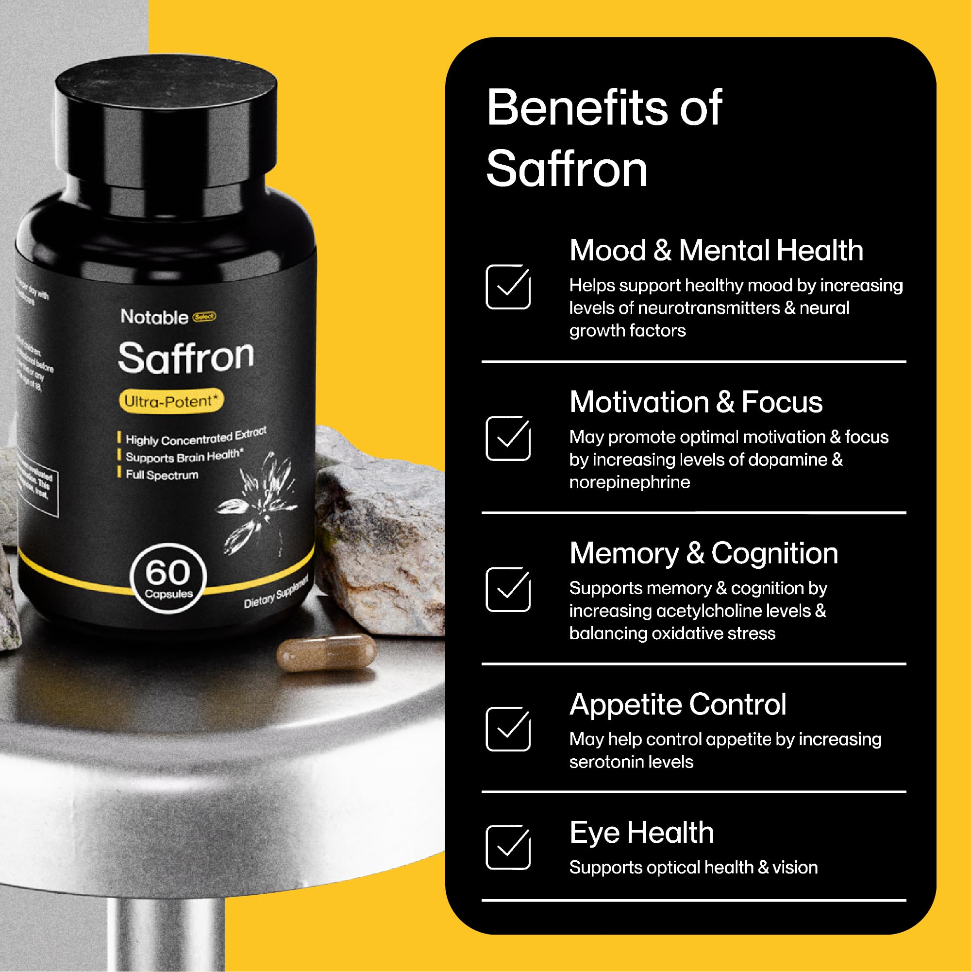 Notable saffron third-party testing seal—indicating purity and potency.