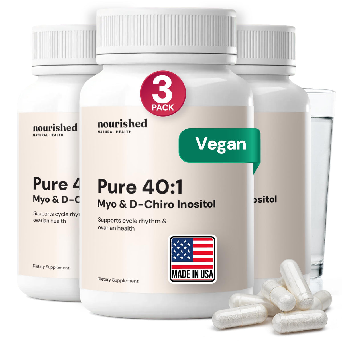 Nourished 40-1 Inositol bottle cap close-up for balanced daily wellness.