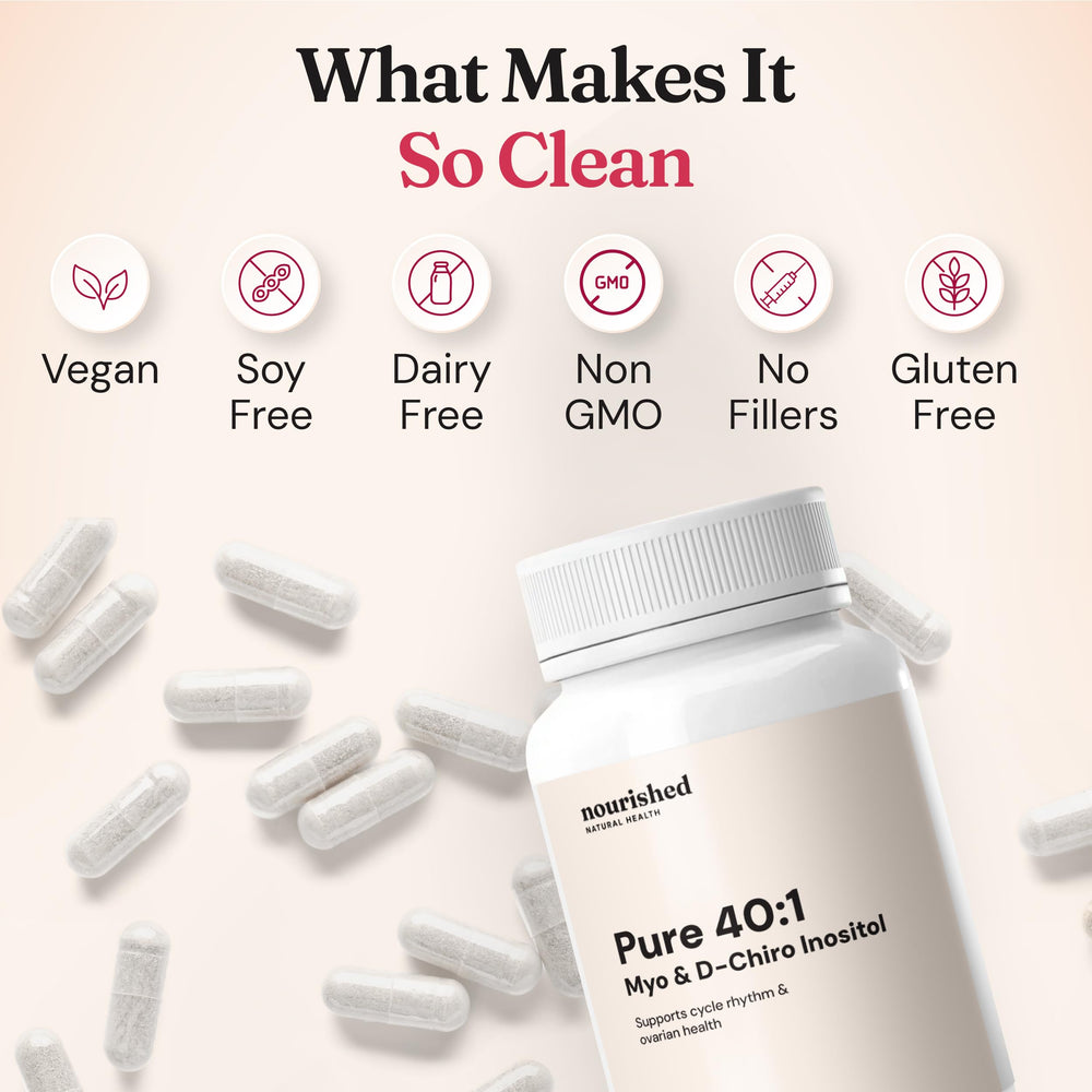 Nourished glass bottle with capsules on a white background for easy daily use.
