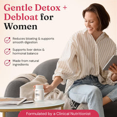 Nourished Natural Detox + Debloat capsules close-up for digestion support