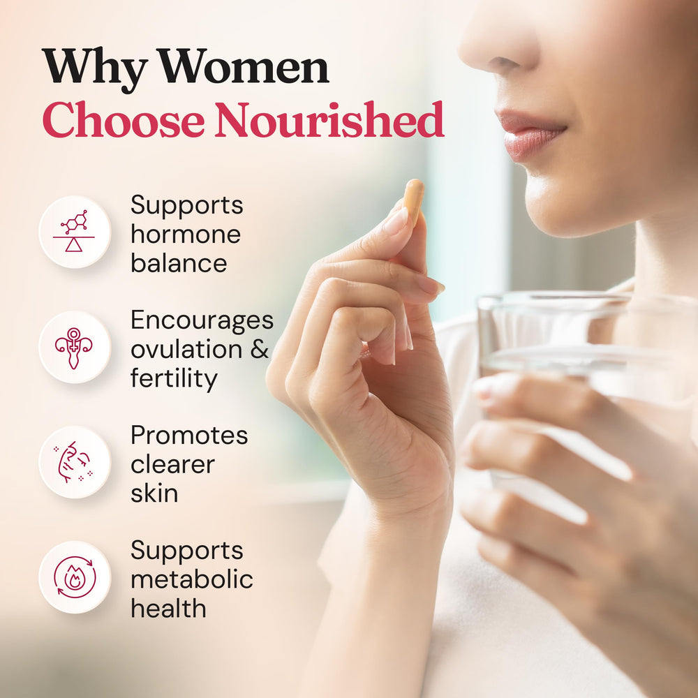 Nourished vegan and non-GMO seals emphasize dairy-free, soy-free, and gluten-free safety.