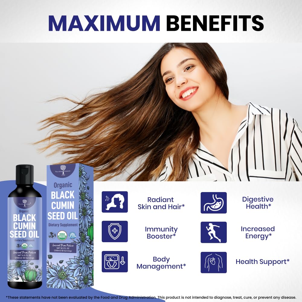 Nourishing Nutrients black seed oil bottle pour demonstrates easy dosing