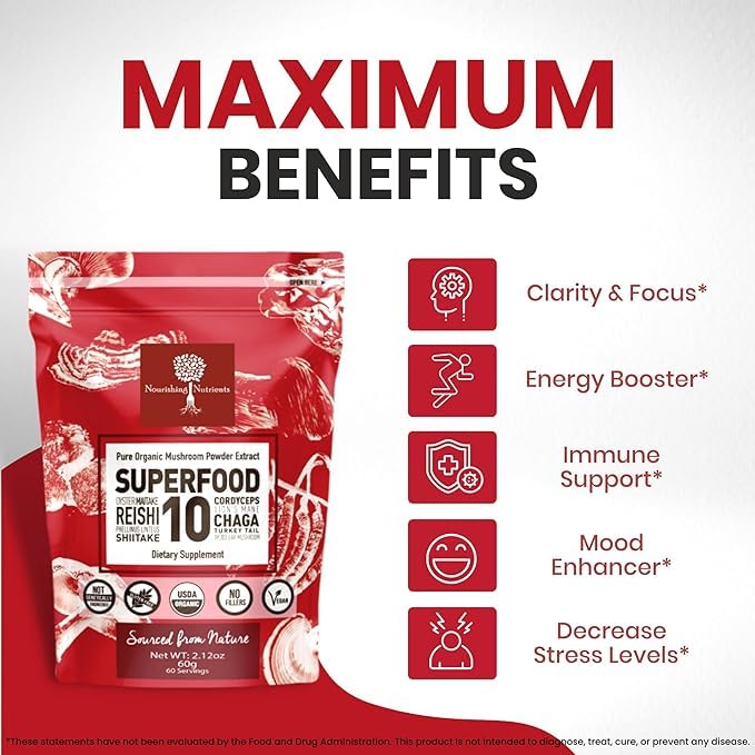 Nourishing Nutrients mushroom powder coffee mug ready for a morning energy boost.