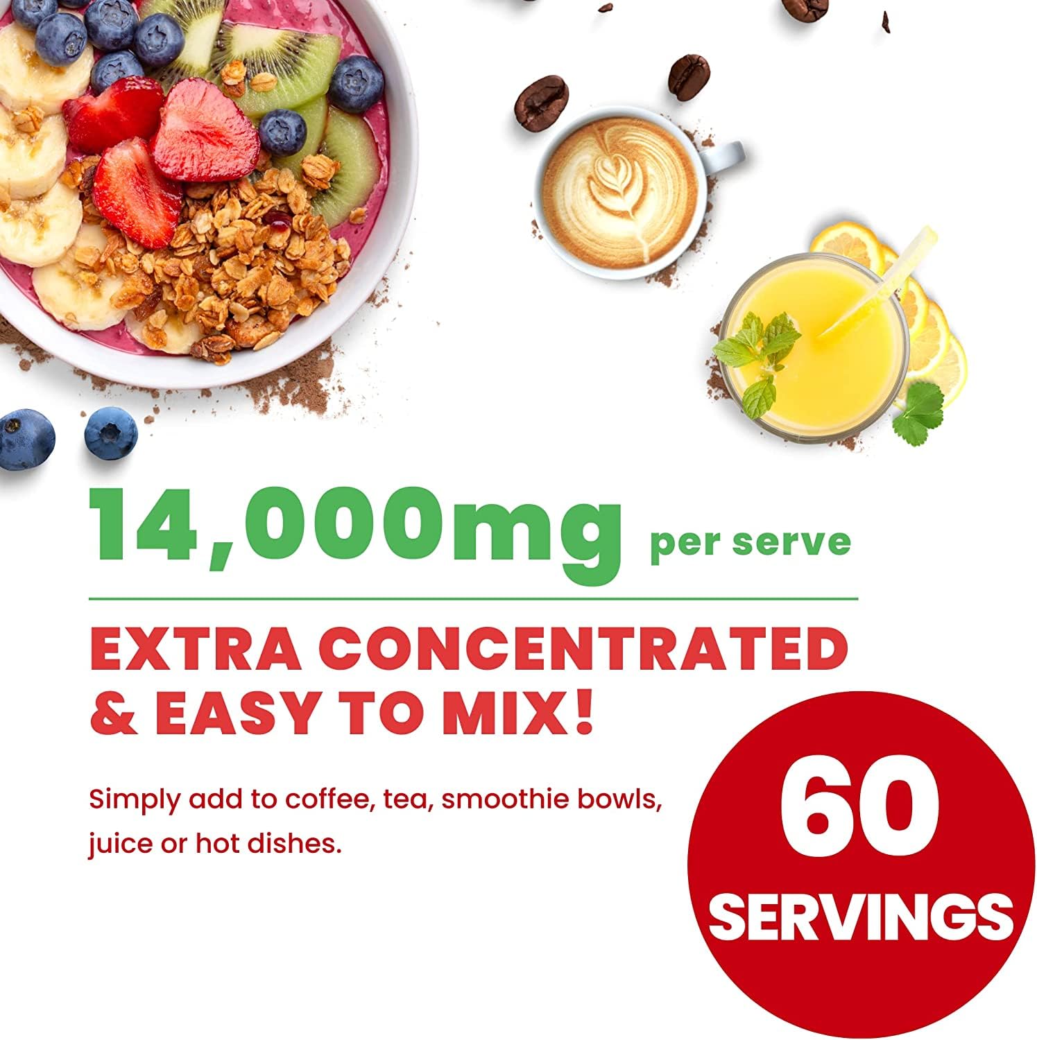 Nourishing Nutrients mushroom powder scoop demonstrates easy measuring for smoothies.