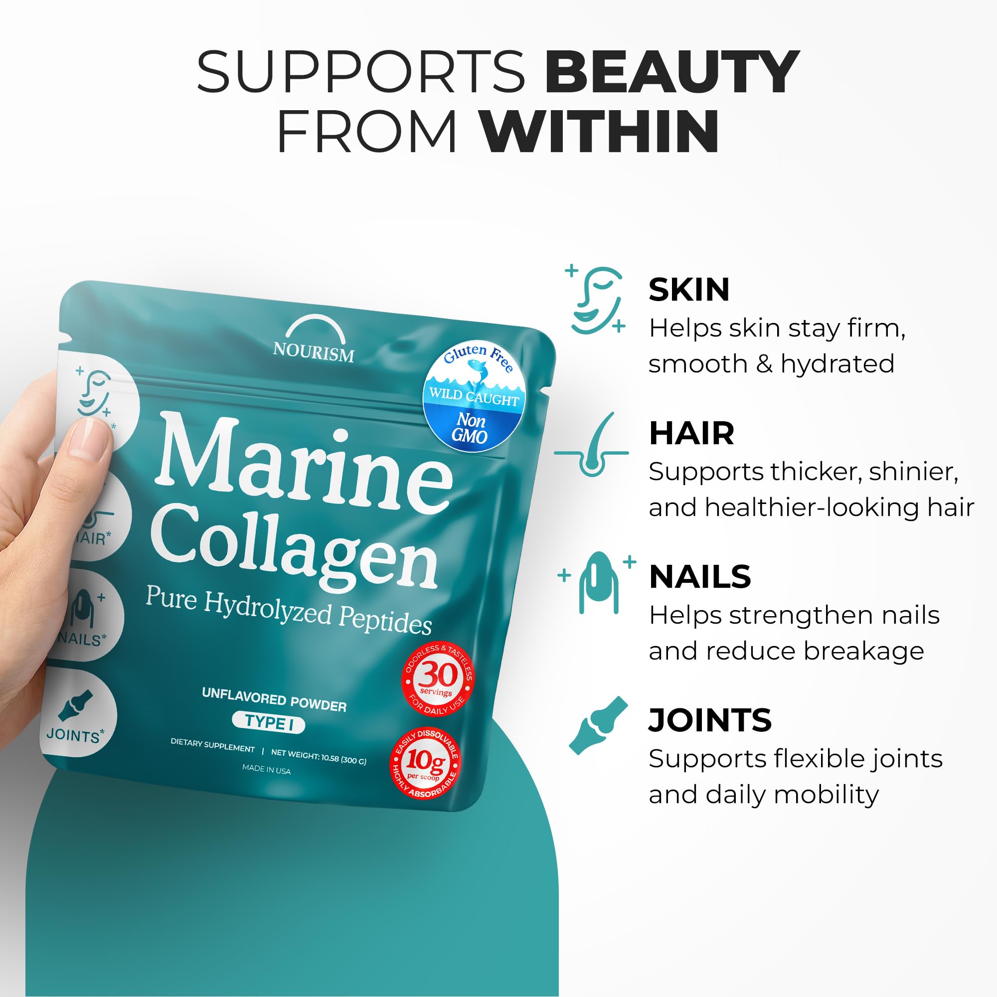 Nourism collagen powder in coffee showing tasteless mix.