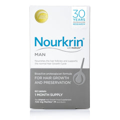 Nourkrin Man bottle pills for a daily, drug-free hair care routine.