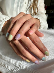 Nova Nails Flower Child closeup highlights glossy semi-cured finish with durable shine.