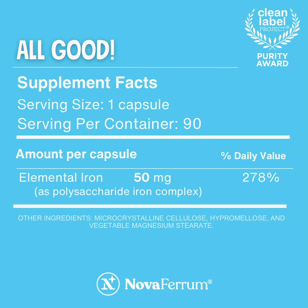NovaFerrum All Good label highlights vegan, gluten-free, kosher, halal certifications.