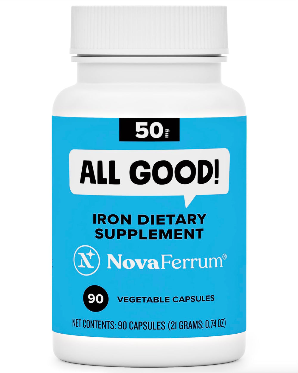 NovaFerrum All Good iron capsules for adults provide daily iron support.