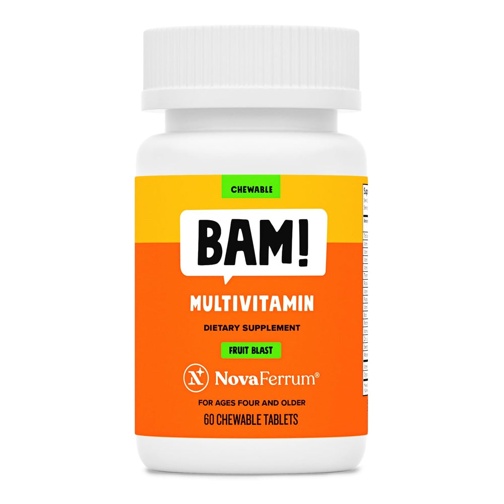 NovaFerrum BAM chewable tablets in Fruit Blast flavor for daily family nutrition.