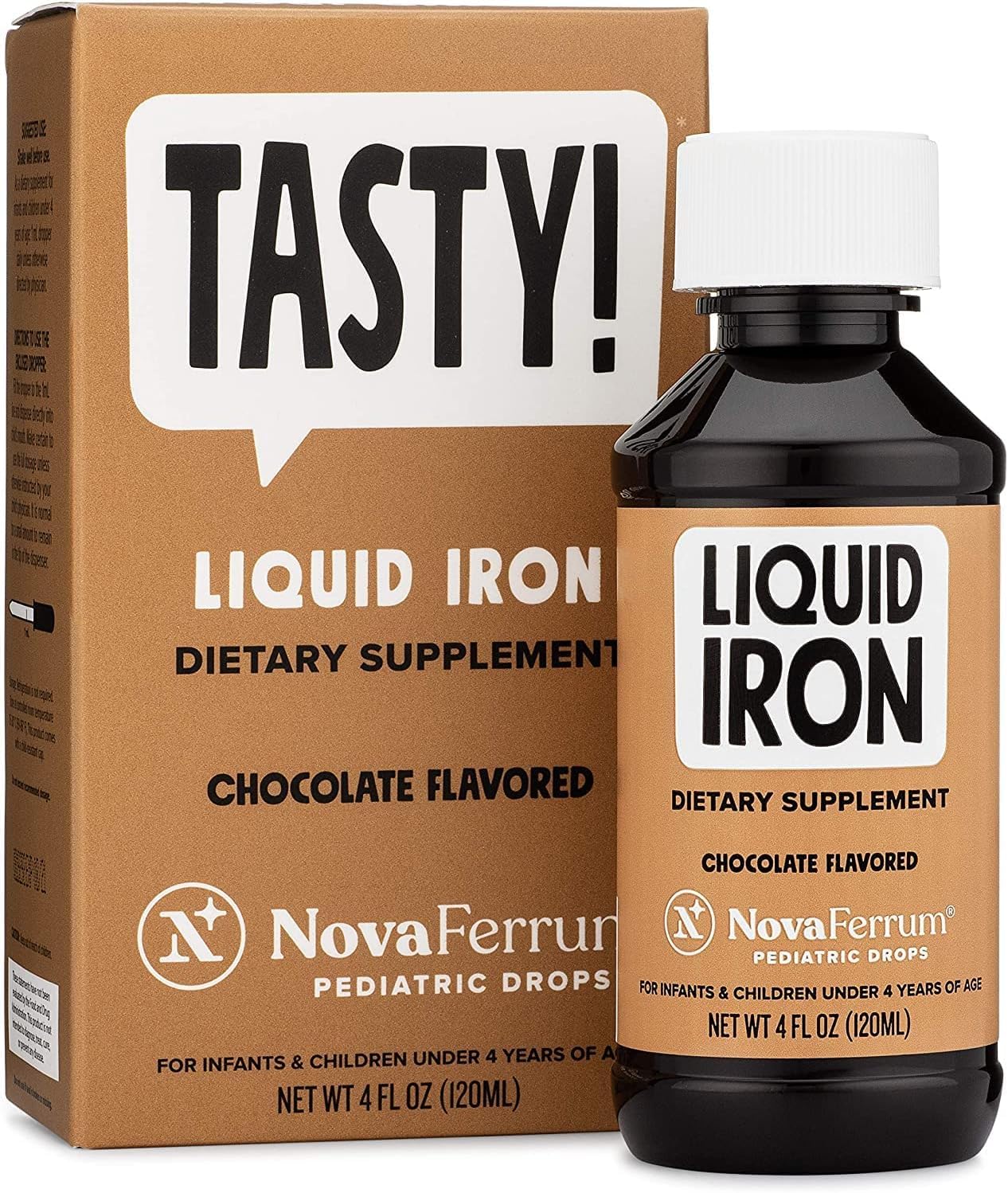 NovaFerrum Tasty bottle pour demonstrates easy dosing for kids.
