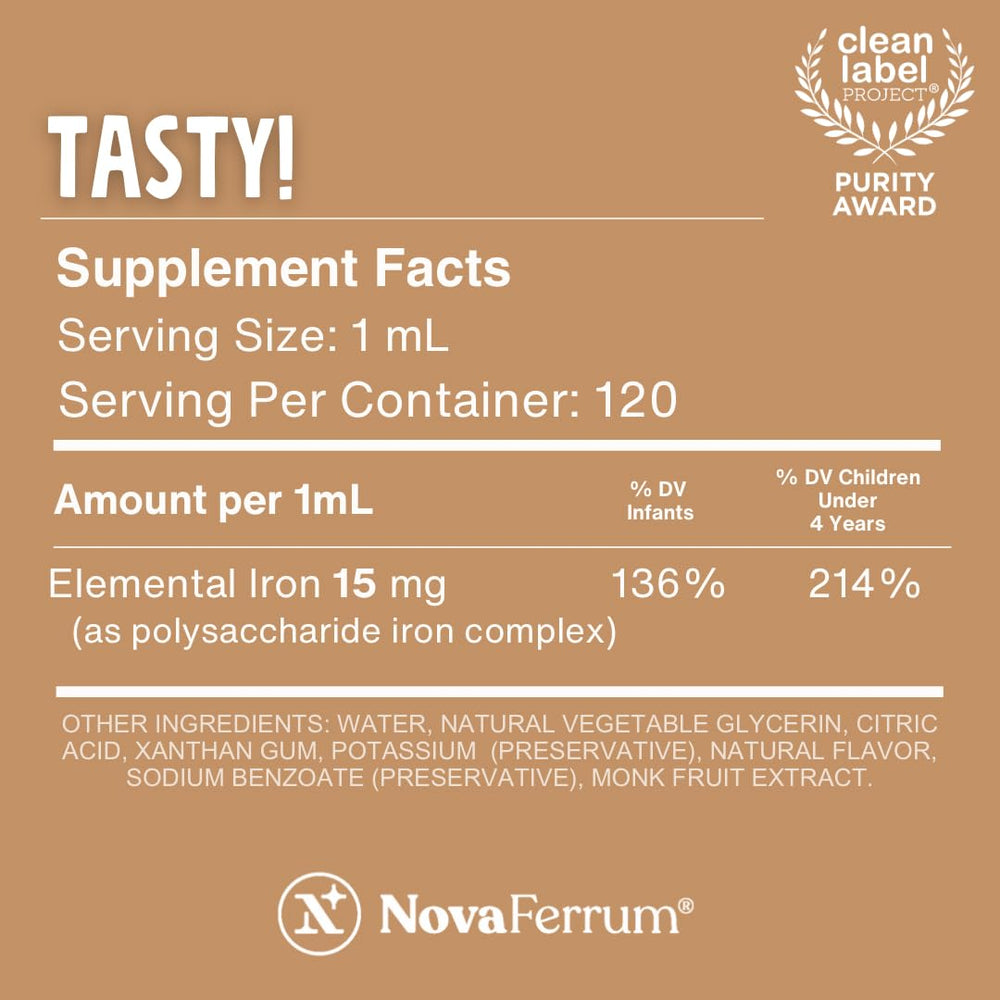 NovaFerrum Tasty label closeup highlights chocolate flavor.