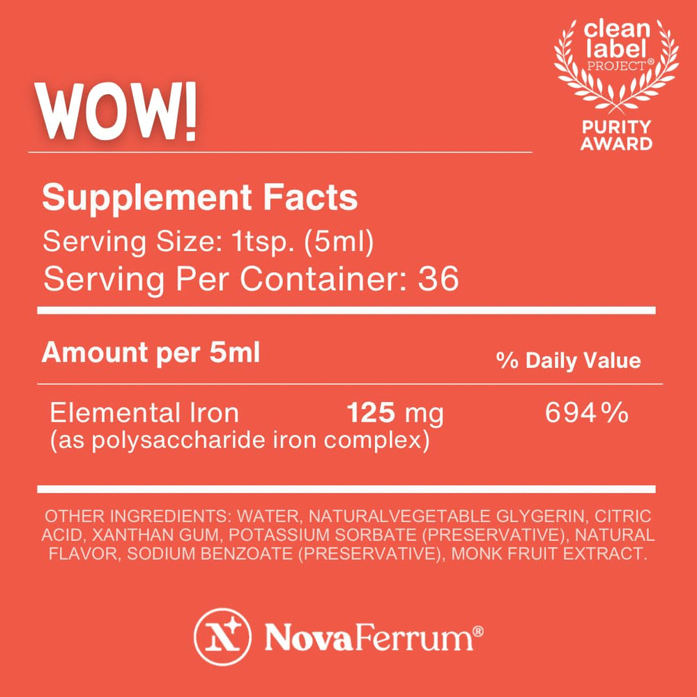 NovaFerrum Wow ingredients close-up shows vegan and gluten-free formula