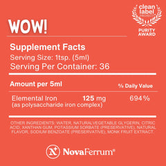 NovaFerrum Wow ingredients close-up shows vegan and gluten-free formula