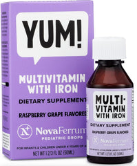 NovaFerrum Yum bottle front showing kid friendly iron supplement.