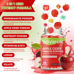 Novafun Gummies ingredients label with beetroot and pomegranate antioxidants.