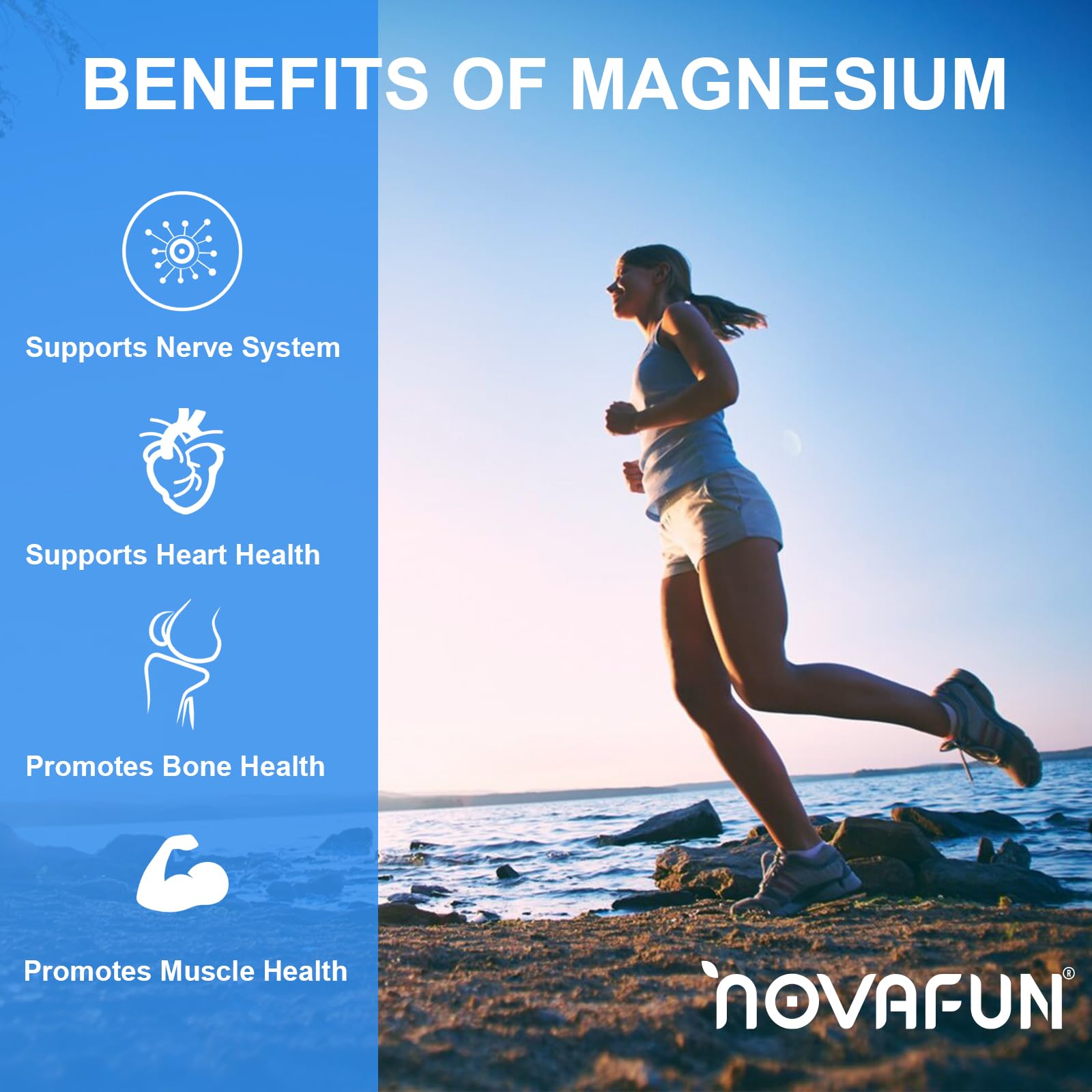Novafun Magnesium B6 60-day supply image emphasizes long-term daily support.
