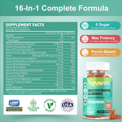 Novafun bottle with 60 gummies, vegan and sugar-free formula.