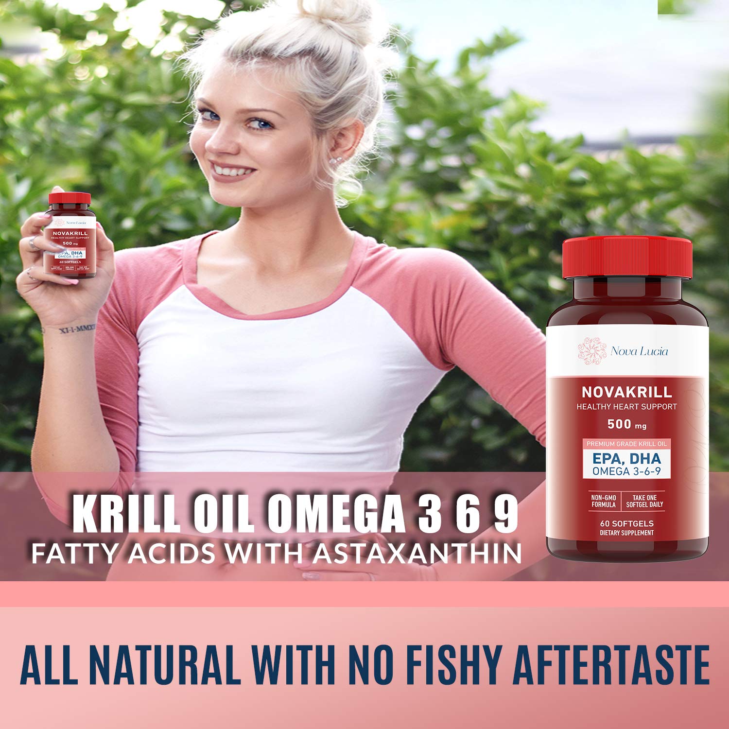 NovaKrill label highlights 1000 mg per serving with EPA and DHA.