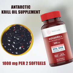 NovaKrill softgels in bottle, small and easy to swallow.