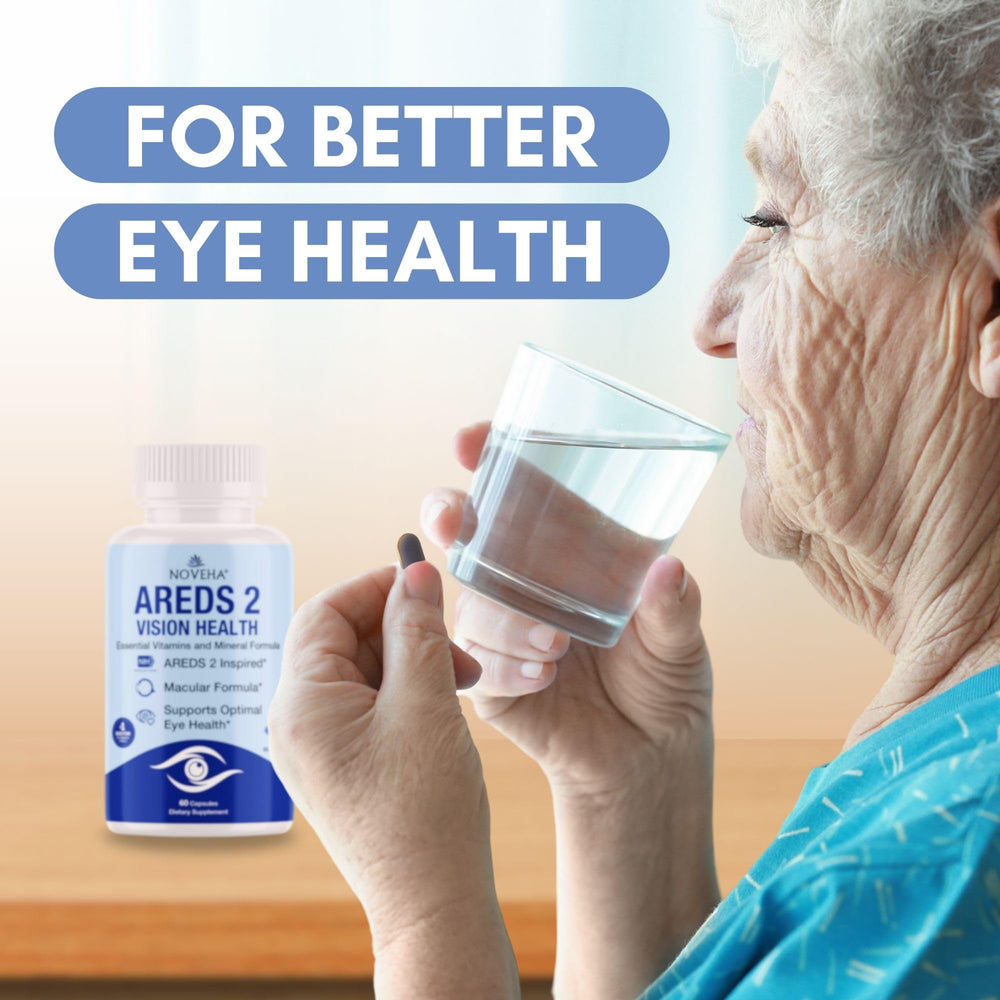 NOVEHA AREDS 2 packaging highlighting bilberry and lutein ingredients
