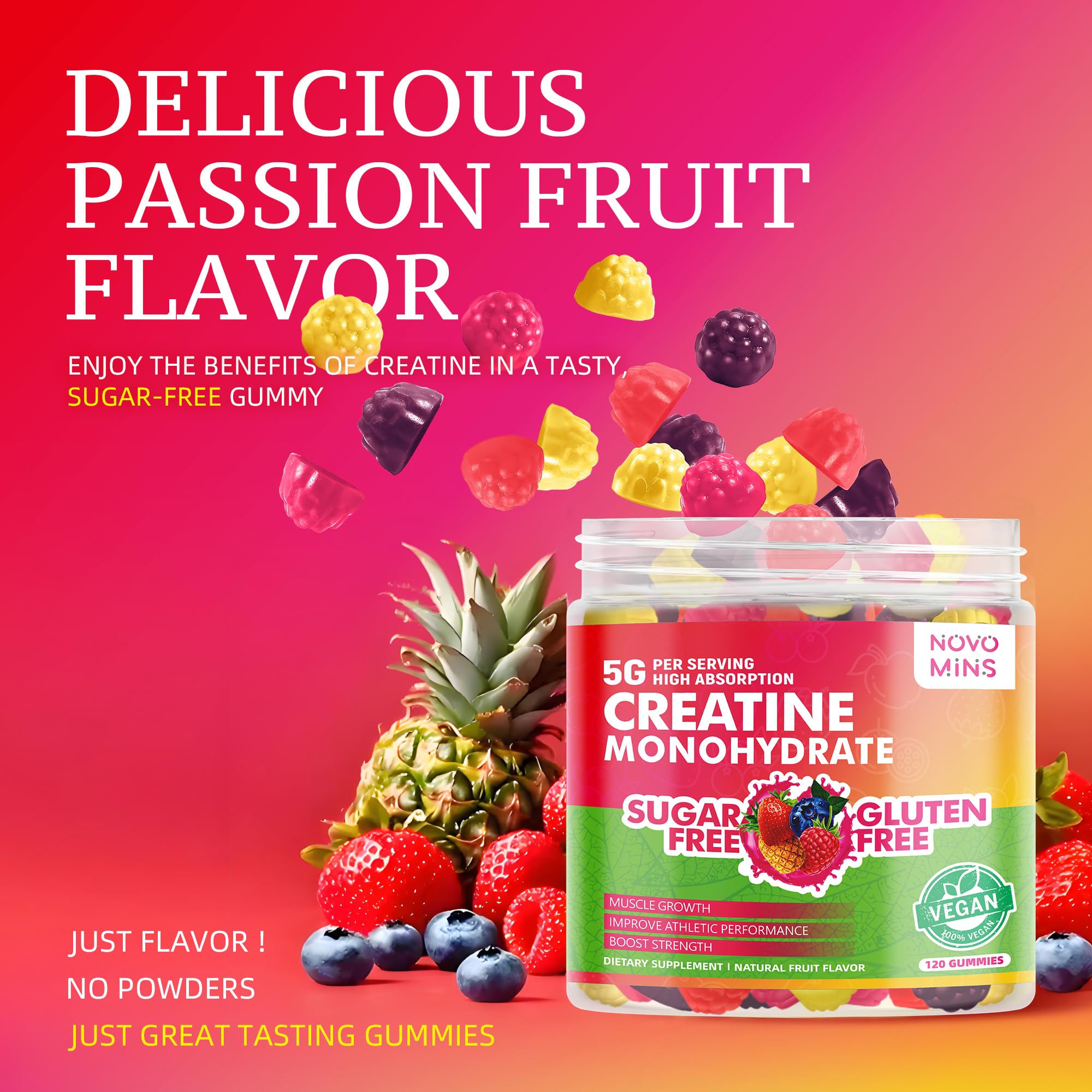 Novomins Creatine Gummy sugar-free option for athletes.