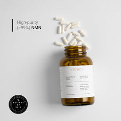 Detail of Novos Boost NMN label highlighting 250 mg NMN per capsule.