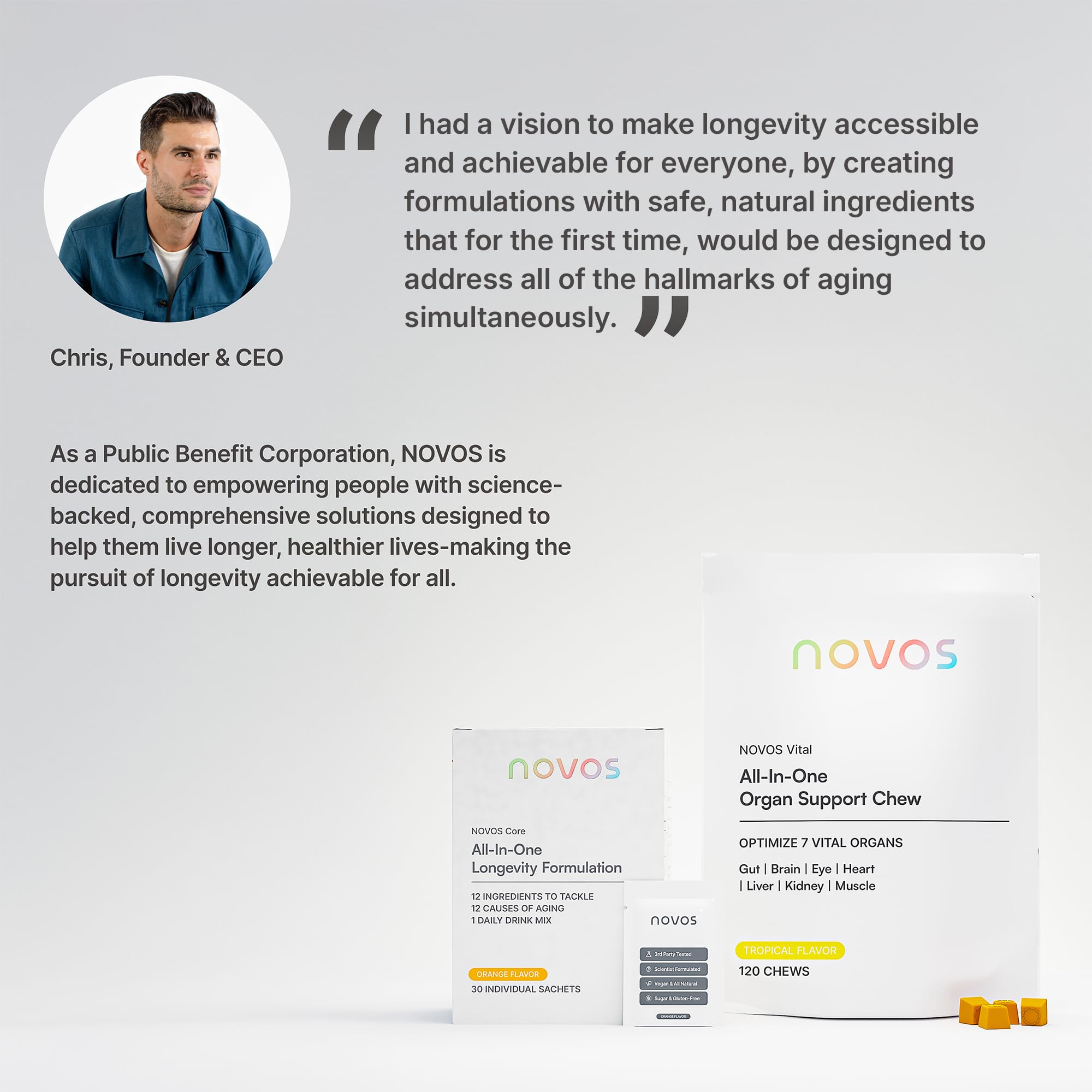 NOVOS Core Longevity Mix box packaging with 30 servings