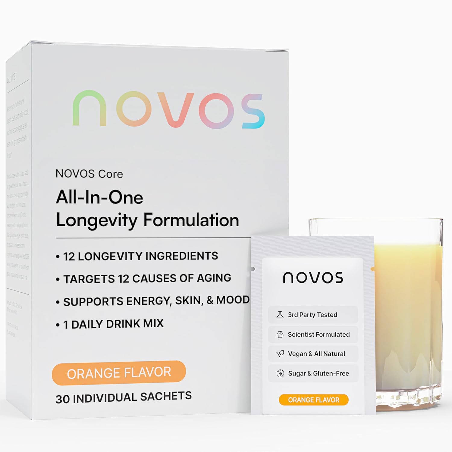 NOVOS Core Longevity Mix tub front for daily skin and energy support