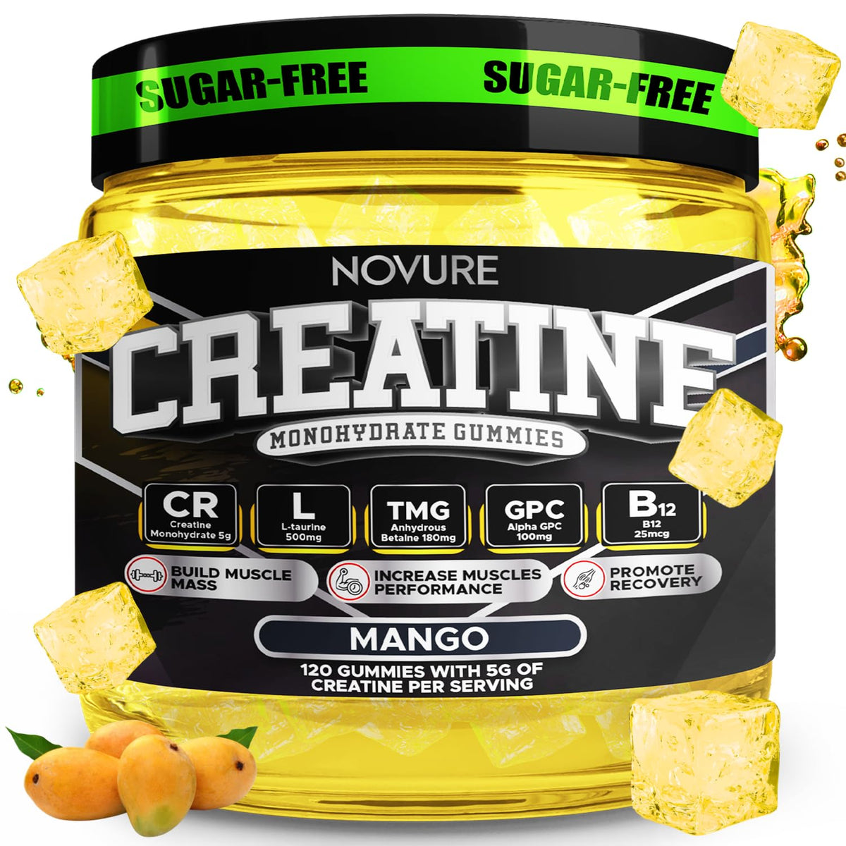 Novure Creatine Monohydrate Gummies bottle on table for on-the-go energy