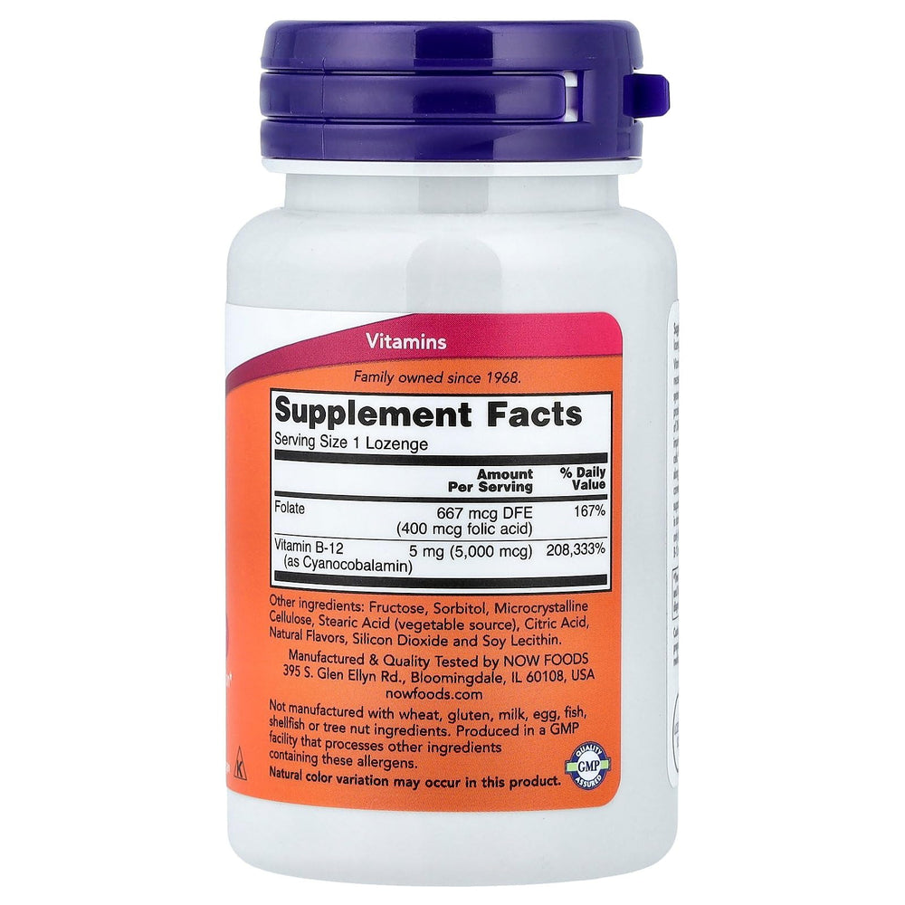 NOW B-12 5000 mcg lozenges package close-up for easy daily use
