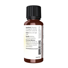 NOW Foods Cheer Up Buttercup diffuser setup showing citrus essential oil blend for energy