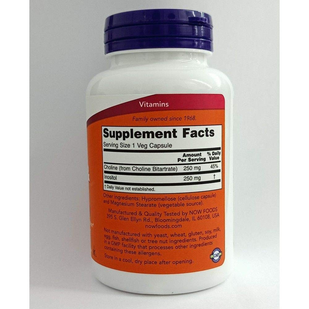 NOW Foods Choline and Inositol packaging with supplement facts.